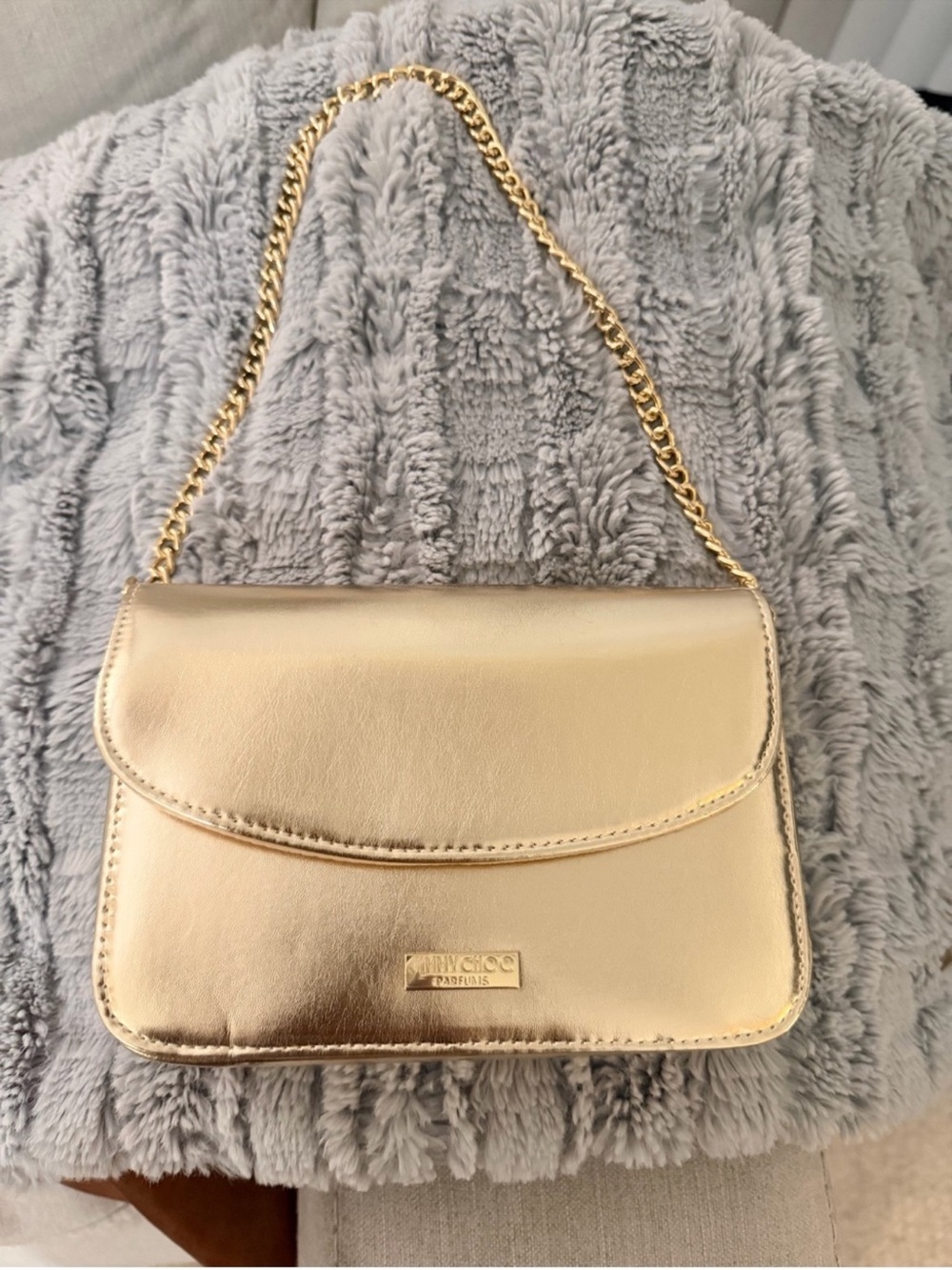 Jimmy Choo Parfums Metallic Gold Chain Shoulder Evening Bag Purse
